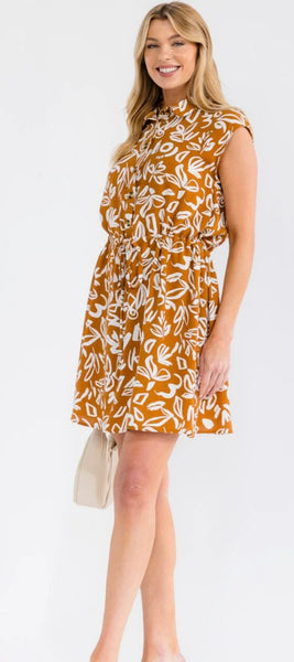 WOMEN'S SLEEVELESS BUTTON UP ADJUSTABLE WAIST FLORAL PRINT MINI DRESS 0007