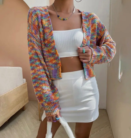 SHORT RAINBOW WIDE OPEN KNIT CARDIGAN #1113