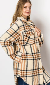 PLAID BUTTON DOWN SHERPA FUR SHACKET #2021