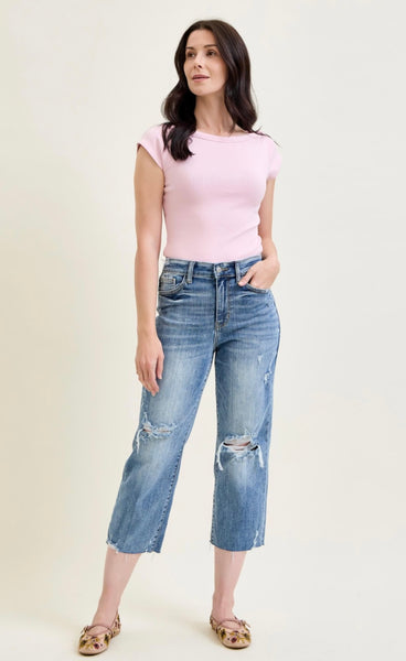 JUDY BLUE 82256 REG           HW w/ Destroy Crop Wide Leg