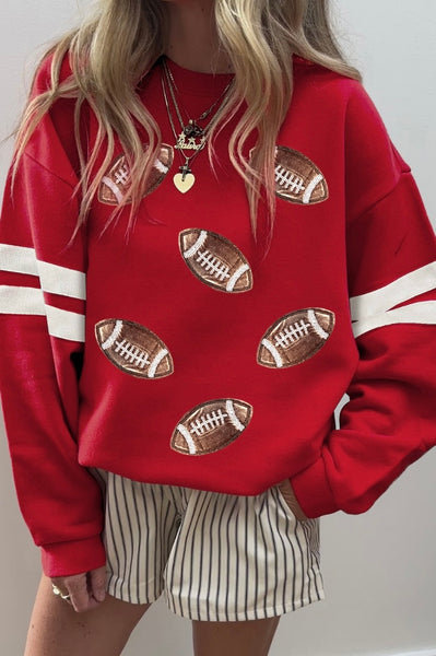 Football Rugby Print Oversized Varsity Sweatshirt P-3