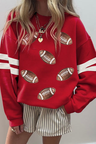 Football Rugby Print Oversized Varsity Sweatshirt P-3