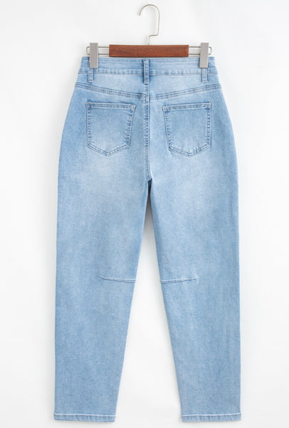 Beau Blue High Rise Barrel Relaxed Patch Pocket Jeans #2018