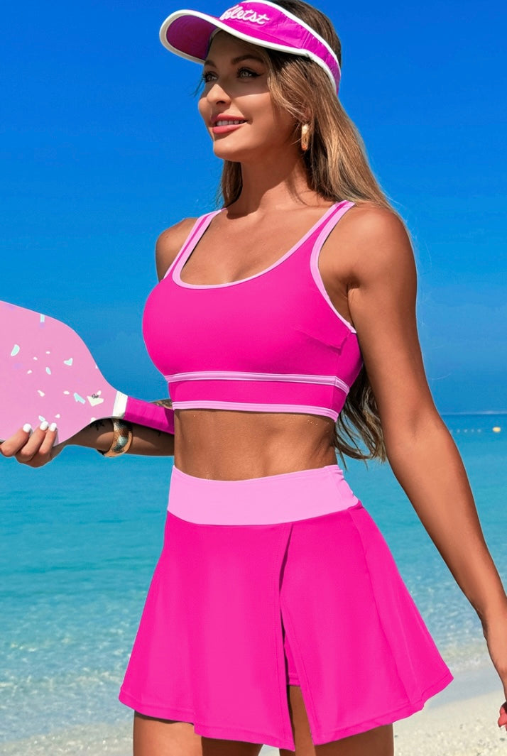 Color Block Two Pieces High Waisted Skirt Swimsuit #2501