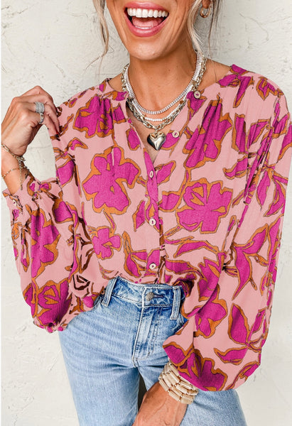 Floral Batwing Sleeve Buttoned Shirt #2555