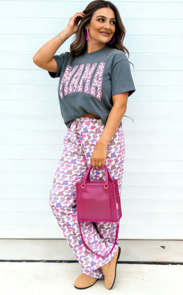 Grey MAMA Letter Graphic Tee Camouflage Print Loose Pant Set #0210