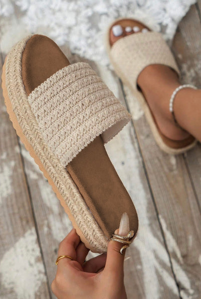 White Boho Woven Non-slip Wedge Slip-ins #2007