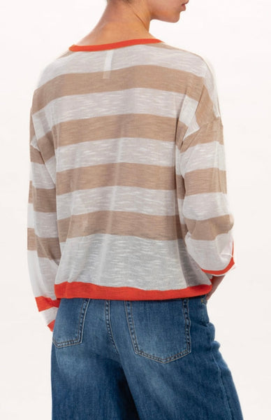 Stripe Colorblock Drop Shoulder Sweater #5525