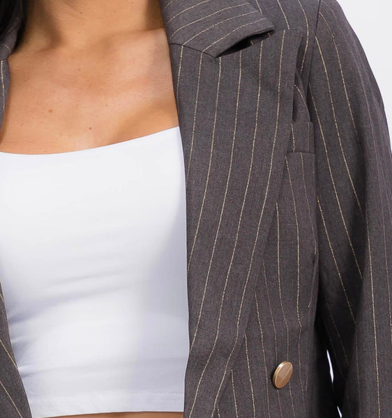 WOMEN'S LONG SLEEVE BUTTON CLOSURE SRTIPES BLAZER