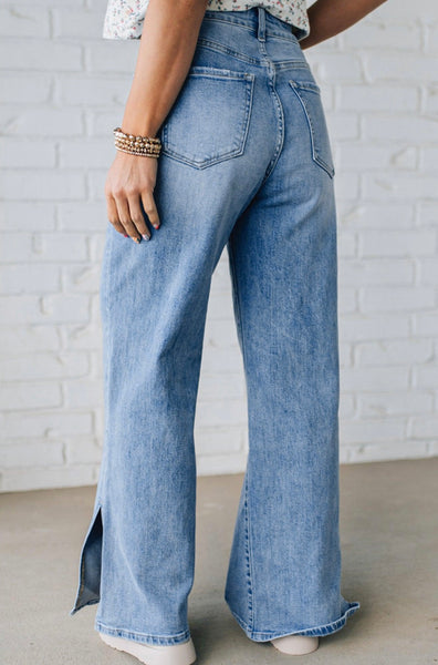 Myosotis Slit Leg High Rise Drawstring Casual Jeans #2015