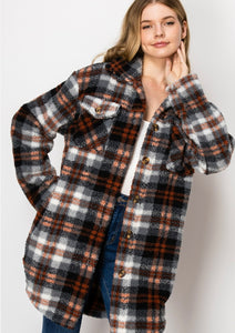 PLAID BUTTON DOWN SHERPA FUR SHACKET #2021
