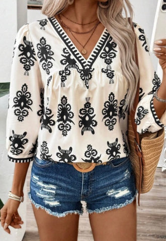 BOHO V-NECK TOP #8564