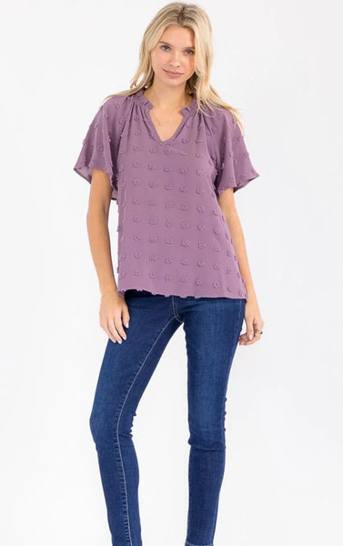 WOMEN'S SHORT SLEEVE V-NECK SWISS DETAILED BLOUSE 0005