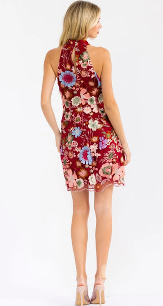 WOMEN'S SLEEVELESS HALTER NECK FLORAL BODYCON MINI DRESS #0206