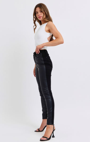 JUDY BLUE 88810 HW FAUX LEATHER & DENIM SKINNY