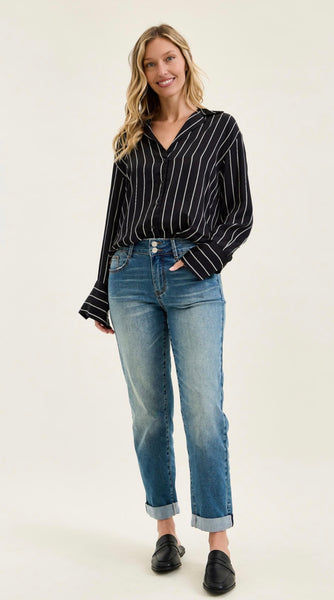Judy Blue MR Boyfriend Cool Denim w/ Cross Back BI's 881089REG (Cool Denim)