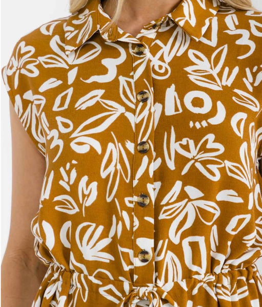 WOMEN'S SLEEVELESS BUTTON UP ADJUSTABLE WAIST FLORAL PRINT MINI DRESS 0007
