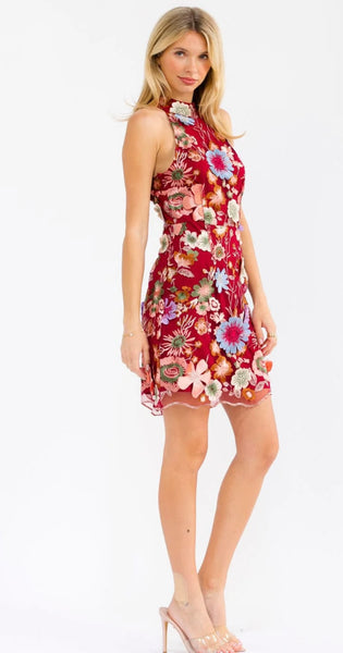 WOMEN'S SLEEVELESS HALTER NECK FLORAL BODYCON MINI DRESS #0206