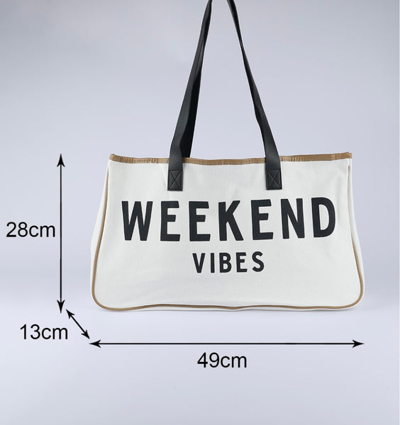 Weekend Vibes White Canvas Tote #2000