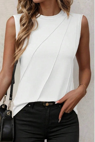 Crew Neck Pleated Tank Top #2653