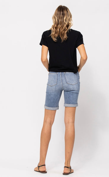 JUDY BLUE 15226 HI-RISE CUFFED BERMUDA SHORTS