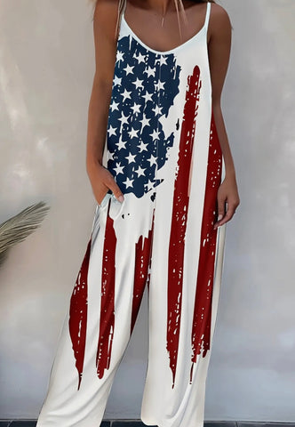 Independence Day American flag jumpsuit: Red 4302
