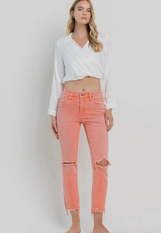FLYING MONKEY HR DISTRESSED HEM CROP SLIM STRAIGHT JEANS