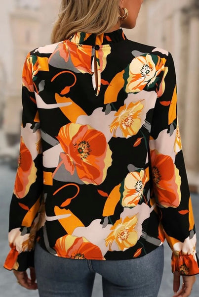 Floral Print Mock Neck Blouse #394-2