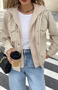 Solid Contrast Textured Patchwork Flap Pocket Shacket #0011
