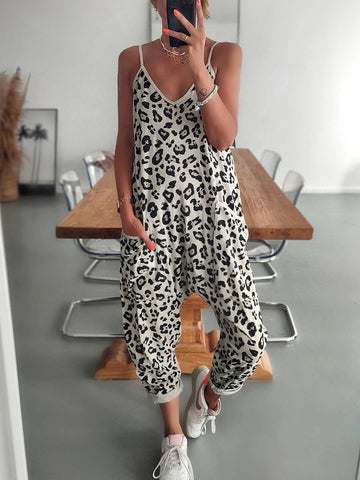 Thin Leopard Print Loose Casual Slip Jumpsuit 1944