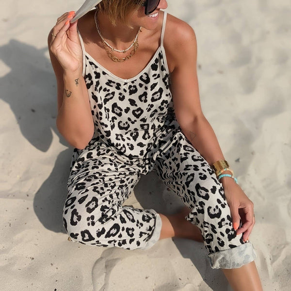 Thin Leopard Print Loose Casual Slip Jumpsuit 1944