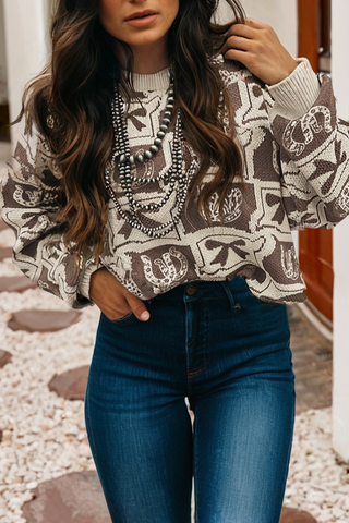 Fashion Patterned
Loose Sweater: Brown #0032